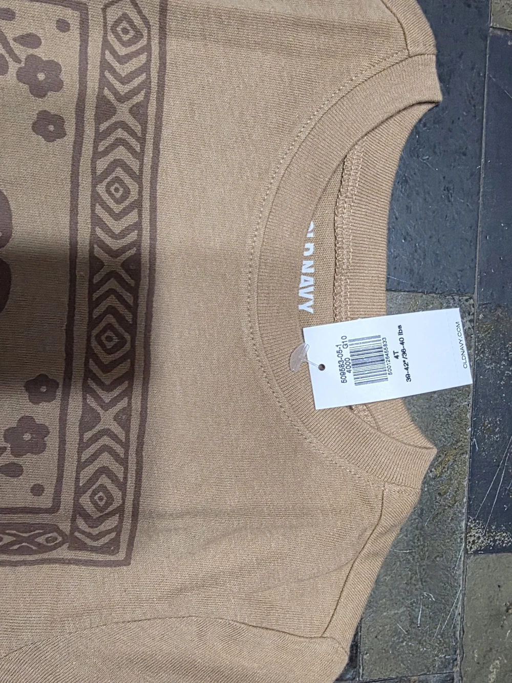 Old Navy Brown Long Sleeve Tee with Multicolor Graphic